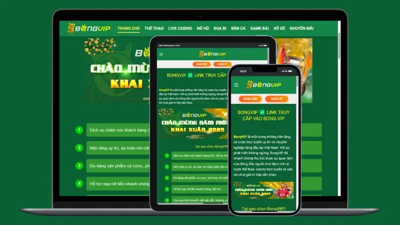 BongVIP Có Giao Diện Thân Thiện Dễ Sử Dụng Với Tất Cả Các Thiết Bị
